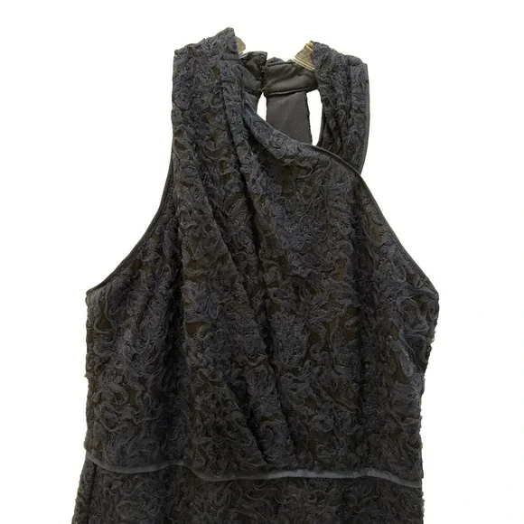 JS Collection Sz 8 Scarlet Wrap Tea Length Dress Navy Embroidered Mesh Soutache - Picture 4 of 15